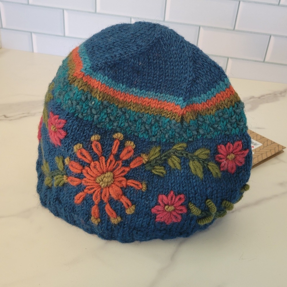 Lost Horizons Handmade Wool Crochet Fleece Lined Floral Hat Cottagecore Nepal